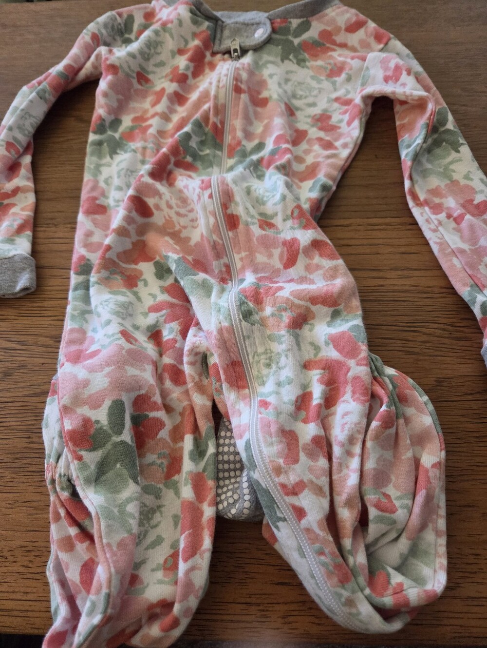 Baby Floral Zip-Front Footed One-Piece - Pink & Green